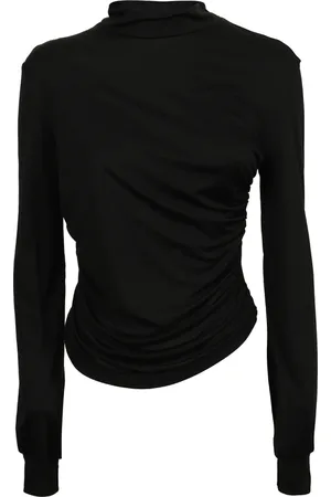 Mauro Grifoni Top, Dame, Sort, L, Sort Jersey Top med Rynkede Sider