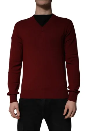 Dolce & Gabbana Strik, Herre, Brun, M, Cashmere, Maroon Cashmere V-neck Pullover Sweater