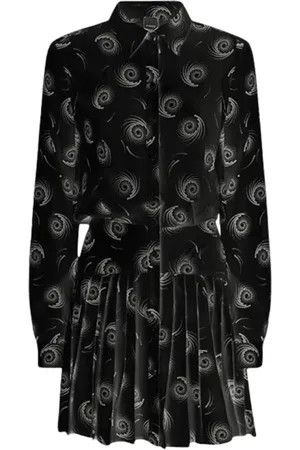 Pinko Kjole, Dame, Sort, XS, Polyester, Kort chemisier kjole med optisk mønster