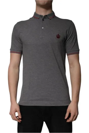 Dolce & Gabbana Top, Herre, Grå, XS, Bomuld, Krone Broderet Polo T-shirt