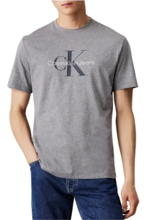Calvin Klein Top, Herre, Grå, XS, Bomuld, Logo Bomuld T-shirt - Klassisk pasform