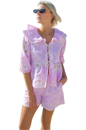 Crās Bluser & Skjorter, Dame, Lyserød, XL, Bomuld, Feminin bluse med sløjfelukning