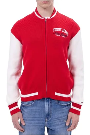 Tommy Hilfiger Strik, Herre, Rød, L, Bomuld, Logo Detalje Bomuld Zip-Up Sweater