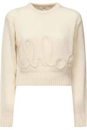 Chloé Strik, Dame, , M, Hvid Sweater med Broderet Logo