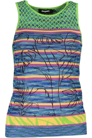 Desigual Top, Dame, Flerfarvet, L, Bomuld, Grøn Bomuld Tank Top med Kontrastdetaljer