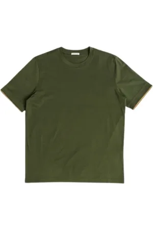 Moncler Top, Herre, Grøn, S, Suede, Khaki Loose Fit T-shirt med Suede Trim