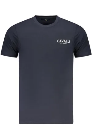 Roberto Cavalli Top, Herre, Blå, L, Bomuld, Blå Print Kortærmet T-shirt