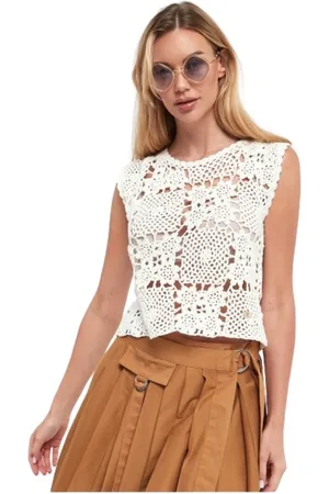 Liu Jo Top, Dame, Hvid, XS, Bomuld, Hæklet Mesh Top Boho Chic Stil