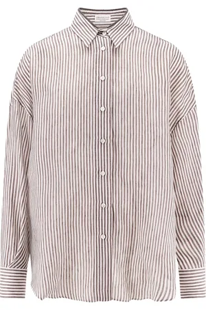 Brunello Cucinelli Bluser & Skjorter, Dame, Flerfarvet, L, Hvid Langærmet Skjorte med Knapper
