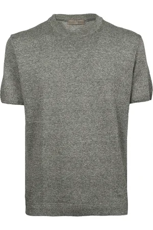 Daniele Fiesoli Strik, Herre, Grå, XL, Bomuld, Gråt Linned og Bomuld Crewneck Skjorte