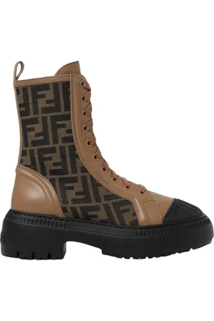 Fendi Sko, Dame, Brun, 36 EU, Læder, Jacquard og læder ankelstøvler