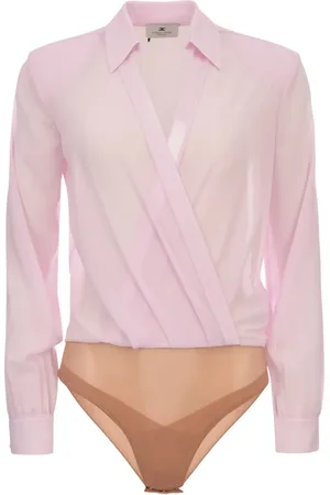 Elisabetta Franchi Top, Dame, Lyserød, L, Satin, Satintop med Gyldne Metalindsatser