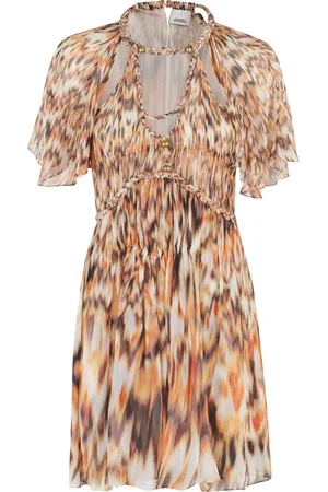 Isabel Marant Kjole, Dame, Flerfarvet, 2XS, Orange Butterfly Sleeve Kjole med Perlede Metal Detaljer