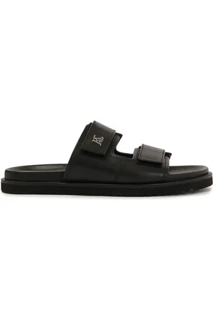 Kazar Sko, Herre, Sort, 43 EU, Læder, Sorte flip-flops med Velcro-stropper