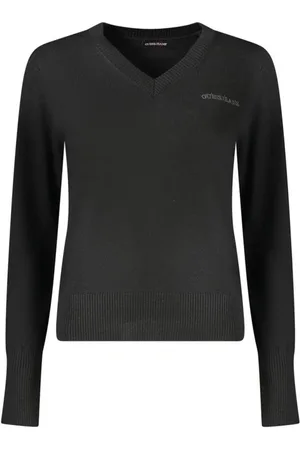 Guess Strik, Dame, Sort, XS, Uld, Sort Uld Crewneck Sweater