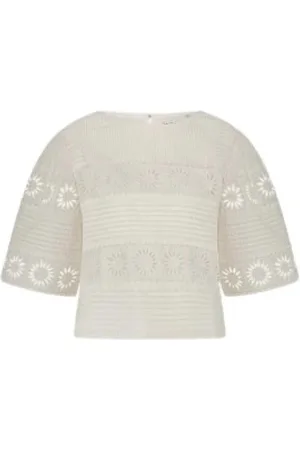 Fabienne Chapot Bluser & Skjorter, Dame, Hvid, M, Bomuld, Solskinsbroderet Bluse