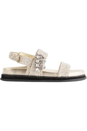 Jimmy Choo Sko, Dame, Grå, 40 EU, Læder, Glitter rem velcro sandaler
