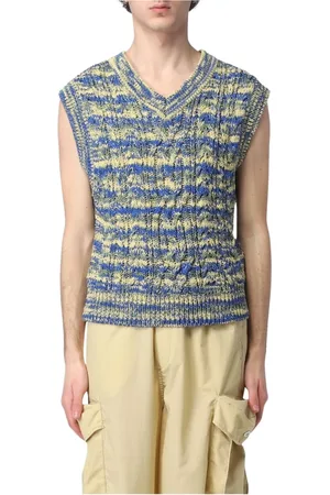 Andersson Bell Strik, Herre, Blå, M, Uld, Multifarvet Cable Knit V-Neck Vest