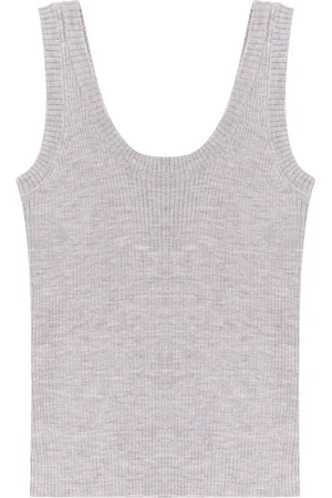 Brunello Cucinelli Top, Dame, Grå, S, Uld, Luksus Uld Cashmere Ribbet T-shirt