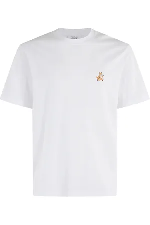 Maison Kitsuné Top, Herre, Hvid, L, Bomuld, Speedy Fox Patch T-Shirt Hvid Kortærmet
