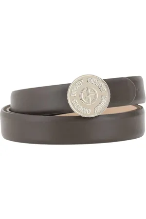 Giorgio Armani Tilbehør, Dame, Brun, 85 CM, Læder, Elegant Bælte med Cirkulært Logo