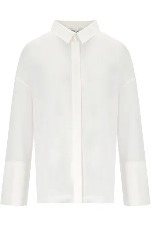 Max Mara Bluser & Skjorter, Dame, Hvid, S, Bomuld, Hvid Sedan Skjorte med Kimono Ærmer
