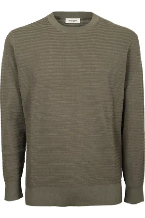 KANGRA CASHMERE Strik, Herre, Grå, M, Bomuld, Grøn bomuld rundhals t-shirt