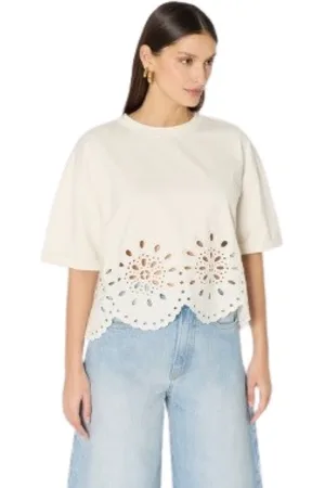 Berenice Bluser & Skjorter, Dame, , M, Bomuld, Hvid T-shirt med engelsk broderi