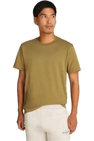 Calvin Klein Top, Herre, Grøn, S, Bomuld, Grøn Bomuldst-shirt med Rund Hals