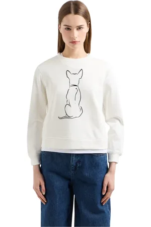 Emporio Armani Sweathshirts & Hoodies, Dame, Hvid, L, Bomuld, Sporty stil hundesilhuet jumper