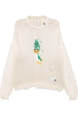 MIHARA YASUHIRO Strik, Herre, Hvid, S, Uld, Hvid Jacquard Sweater med Drop Skulder