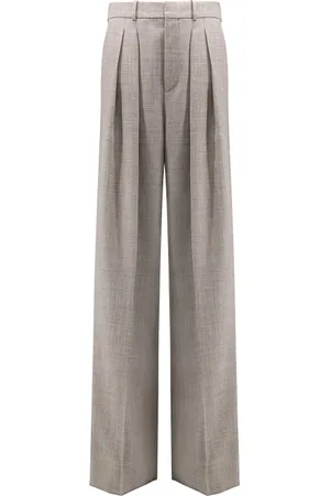 Saint Laurent Bukser, Dame, Grå, M, Uld, Højtaljede Grå Uldbukser