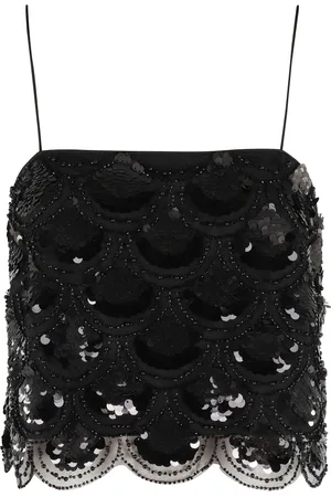 ROTATE Top, Dame, Sort, M, Polyester, Paillet Crop Top Sort Lige Hals