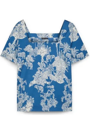 Fiorella rubino Bluser & Skjorter, Dame, Blå, 6XL, Bomuld, Bluse med jungleprint