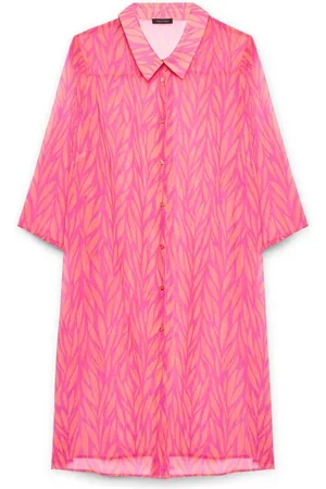 Fiorella rubino Bluser & Skjorter, Dame, Lyserød, 3XL, Polyester, Kaftan-skjorte i trykt Georgette