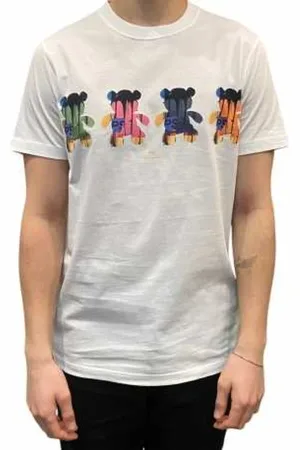 Paul Smith Top, Herre, Hvid, S, Bomuld, Multifarvet Teddy Print Hvid T-shirt