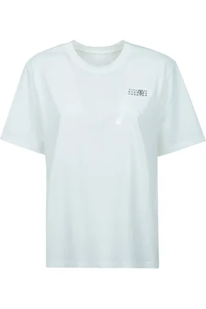 Maison Margiela Top, Dame, Hvid, S, Bomuld, Nummer Motiv Rundhals T-shirt