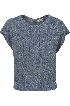 KANGRA CASHMERE Strik, Dame, Blå, S, Bomuld, Bomuld blanding farve jeans vest