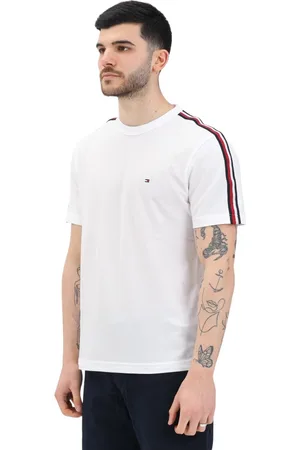 Tommy Hilfiger Top, Herre, Hvid, L, Bomuld, Stribet hvid T-shirt kortærmet