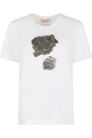Marni Top, Dame, Hvid, 2XS, Bomuld, Hvid Crewneck T-shirt med Front Print