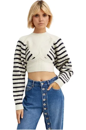 Jean Paul Gaultier Strik, Dame, Hvid, S, Uld, Stribet uldtrøje