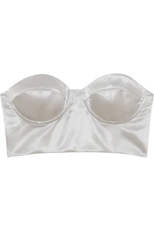 Patrizia Pepe Top, Dame, Grå, S, Satin, Satin Bustier Top med Metallic Lynlås