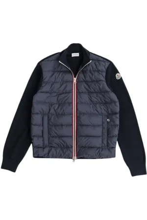 Moncler Jakke, Herre, Blå, XL, Bomuld, Marine Quiltet Lynlås Cardigan