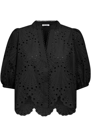 Co`Couture Bluser & Skjorter, Dame, Sort, XS, Sort Anglaise Broderet Skjortebluse