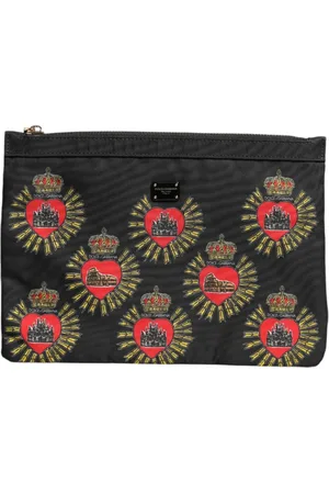 Dolce & Gabbana Taske, Dame, Sort, ONE SIZE, Nylon, Sacred Heart Print Clutch Pung