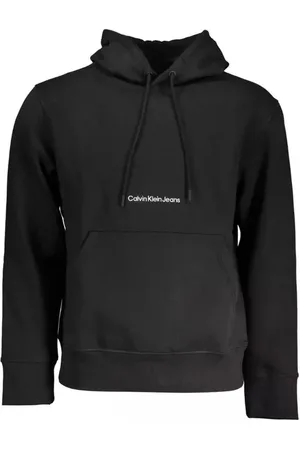 Calvin Klein Sweathshirts & Hoodies, Herre, Sort, XL, Bomuld, Langærmet bomuldssweater med hætte og logo broderi