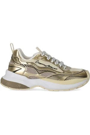 Emporio Armani Sko, Dame, Gul, 39 EU, Uld, Guld Mesh Sneaker med Futuristisk Design