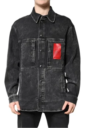 Dolce & Gabbana Jakke, Herre, Sort, XL, Bomuld, Sort Bomuld Stretch Denim Jakke med Logo