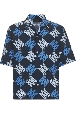 AMIRI Skjorte, Herre, Blå, XL, Blå Monogram Bowling Krave Skjorte