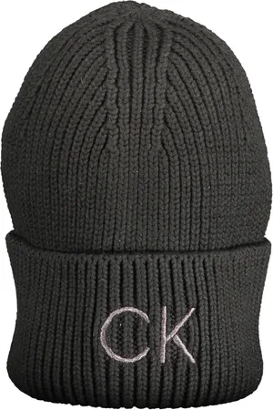 Calvin Klein Tilbehør, unisex, Sort, ONE SIZE, Bomuld, Sort Kvinders Broderet Logo Beanie